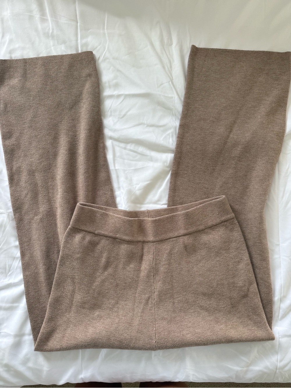 Knit Wide Leg Lounge Pants Taupe Beige Elastic Waist Size XL